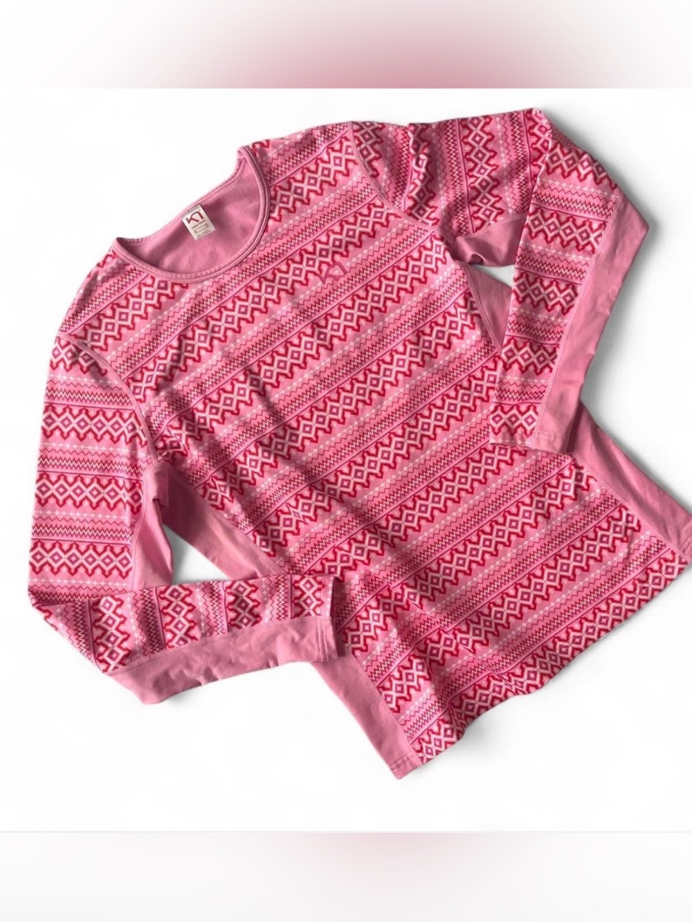 Kari Traa Signature Pink Geometric Thermal Ski Shirt Size XL 14/16